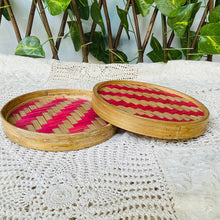 Load image into Gallery viewer, Bamboo Cane Pink & Beige Flat Storage Box