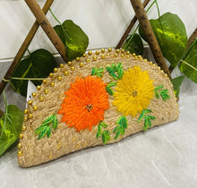 Load image into Gallery viewer, Wicker Straw Handwoven Clutch | Hand-embroidered | Saanjh Exclusive (BIG)