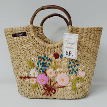 Load image into Gallery viewer, Golden Grass Beach Bag - Pastel Embroidery, Tiffin Bag