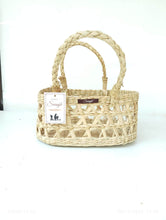 Load image into Gallery viewer, Saanjh Golden Grass Oval Fruit Basket with Handles - Jhaali Design- 10*8*5 inch