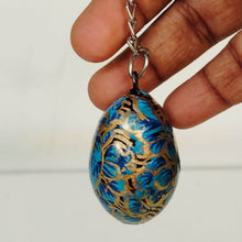 Load image into Gallery viewer, Saanjh Paper Mache Key Chain - Blue - 2"