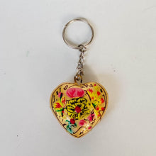Load image into Gallery viewer, Saanjh Paper Mache Key Chain - Yellow Heart Shape - 1.5"