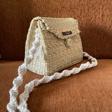 Load image into Gallery viewer, Neutral Straw Macrame Sling Bag | White