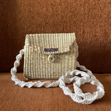Load image into Gallery viewer, Neutral Straw Macrame Sling Bag | White