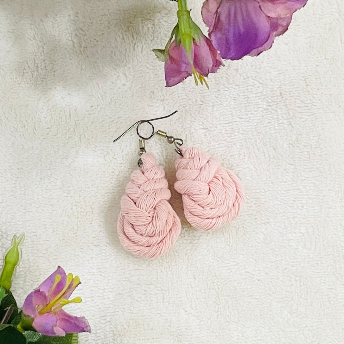 Pink Dangle Drop Macrame earrings pipa knot buy shop online india free shipping gifts for her valentines day birthday mothers bridesmaid christmas wholesale bulk gift