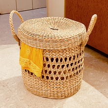 Load image into Gallery viewer, housewarming gift laundry hamper basket with lid online india no plastic natural fiber handmade top 10 brands branded best storage home decor bohemian country style made in India