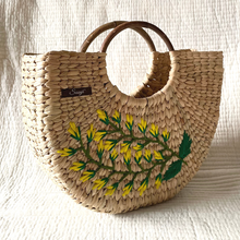 Load image into Gallery viewer, Hand-embroidered Yellow Flower Handbag, Tiffin Bag