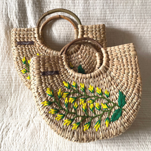 Load image into Gallery viewer, Hand-embroidered Yellow Flower Handbag, Tiffin Bag