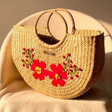 Lade das Bild in den Galerie-Viewer, Smile U-Shape Water Reed Handwoven Embroidered Handbag, Tiffin Bag