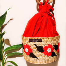 Load image into Gallery viewer, Kauna Velvet Hand-embroidered Potli Bag | Ethnic Boho Style Drawstring Purse | Saanjh Exclusive