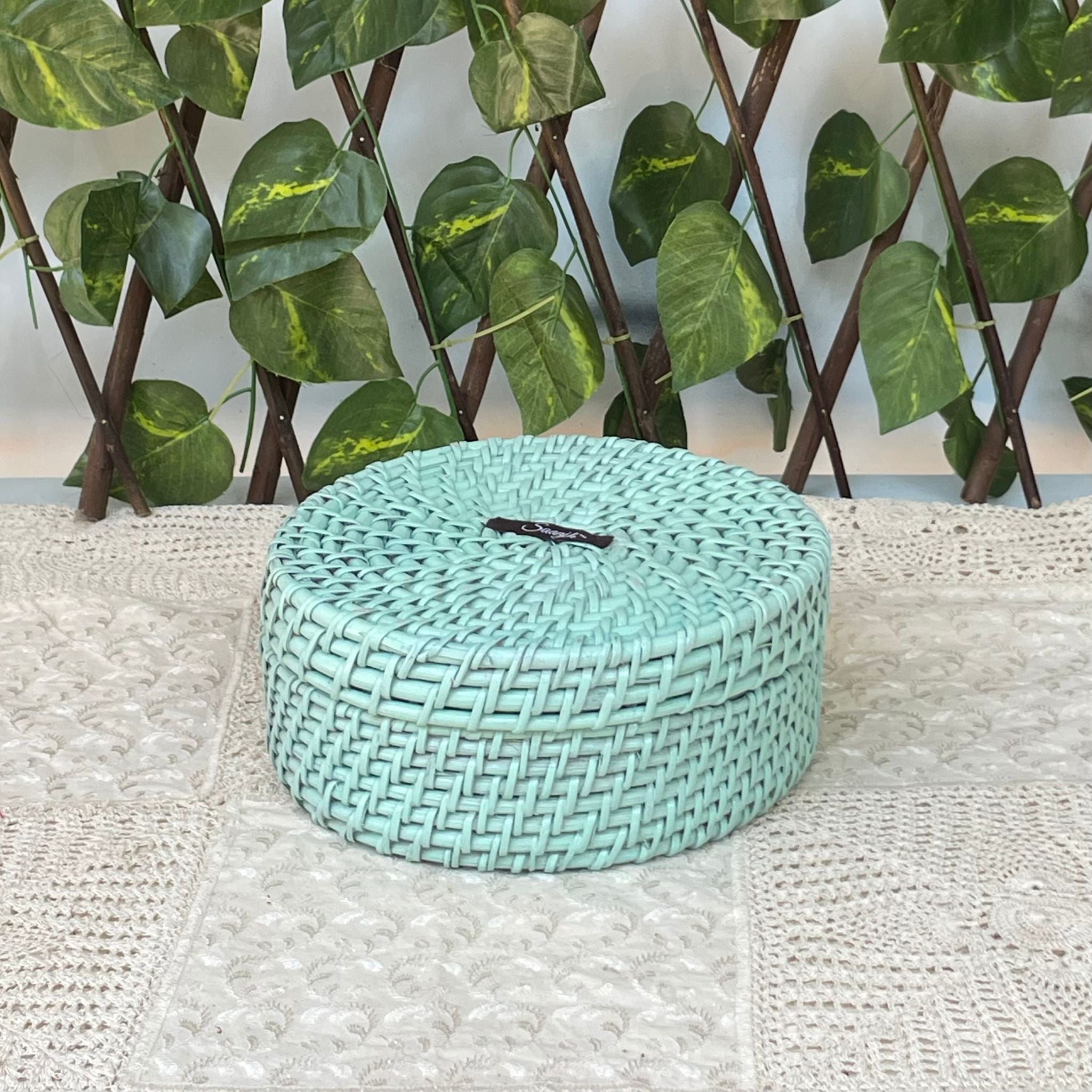 Natural Weave Cane Roti | Fruit Basket Box / Pastel Green