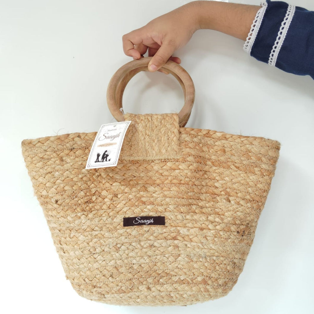 Jute Bag with Cane Handles