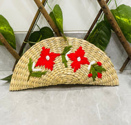 Wicker Straw Handwoven Clutch | Hand-embroidered | Saanjh Exclusive