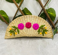 Pochette tissée à la main en paille d’osier | Brodé à la main | Saanjh Exclusif (GRAND)