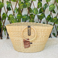 Golden Grass Brunch Bag With Leather, Tiffin Bag