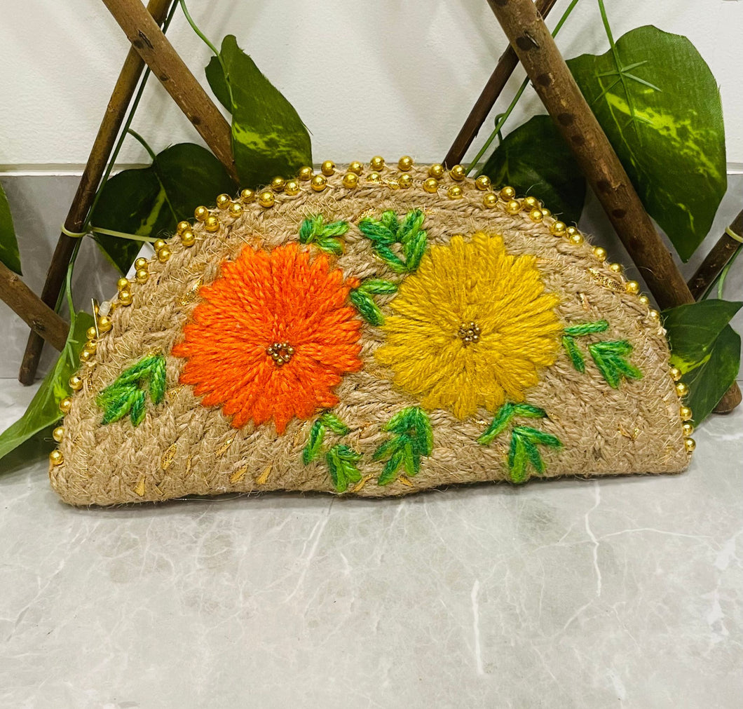 Wicker Straw Handwoven Clutch | Hand-embroidered | Saanjh Exclusive (BIG)