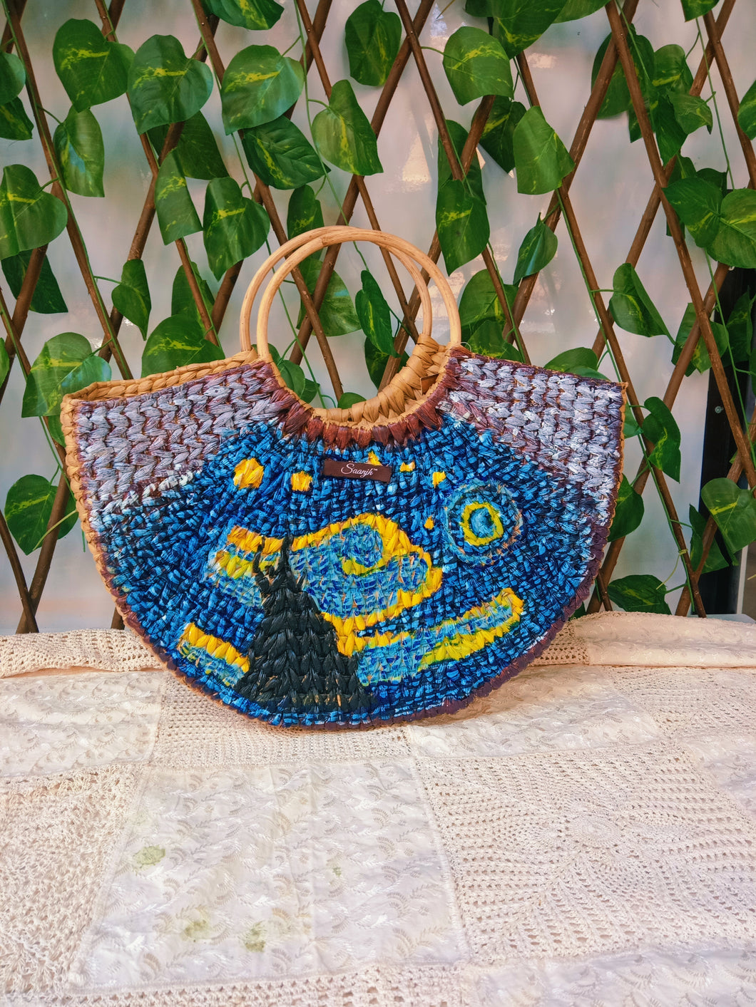 Blue & Yellow Water Handwoven Embroidered Handbag
