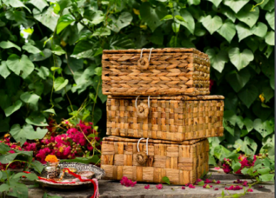 Shaded Straw Basket With Lid