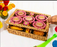 Shaded Straw Rangoli Box Rectangle
