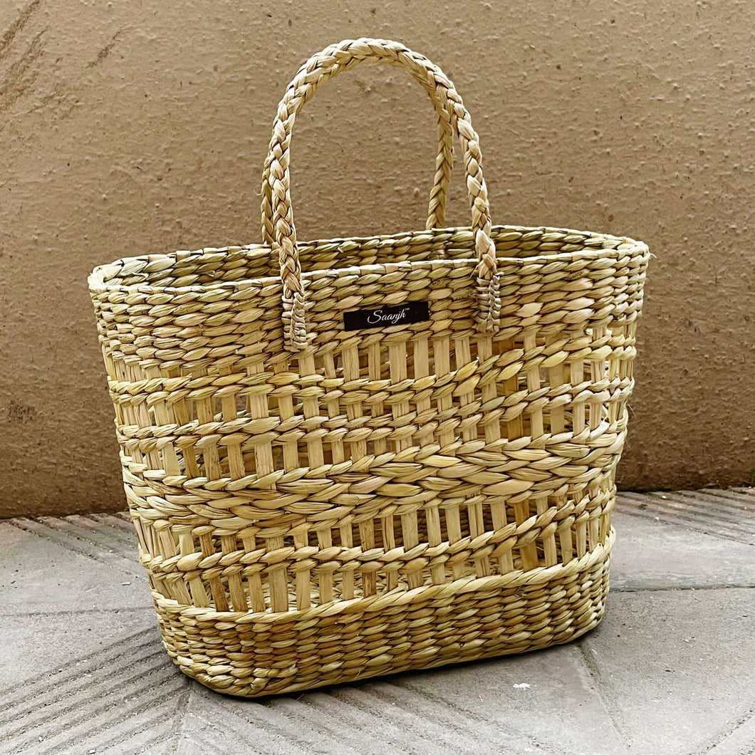 Golden Straw Wave Weave Handbag