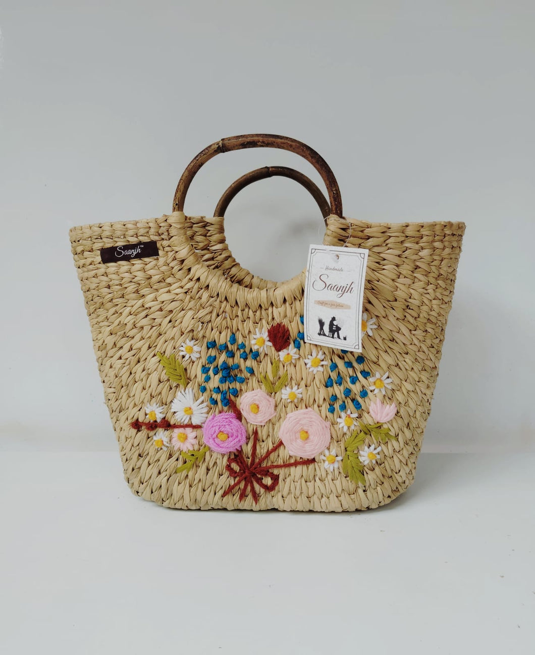 Golden Grass Beach Bag - Pastel Embroidery