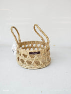 Saanjh Golden Grass Round Basket with Handles - Jhaali Design