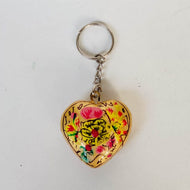 Saanjh Paper Mache Key Chain - Yellow Heart Shape - 1.5