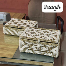 Load image into Gallery viewer, Rope Metal Basket Box with Golden Work
