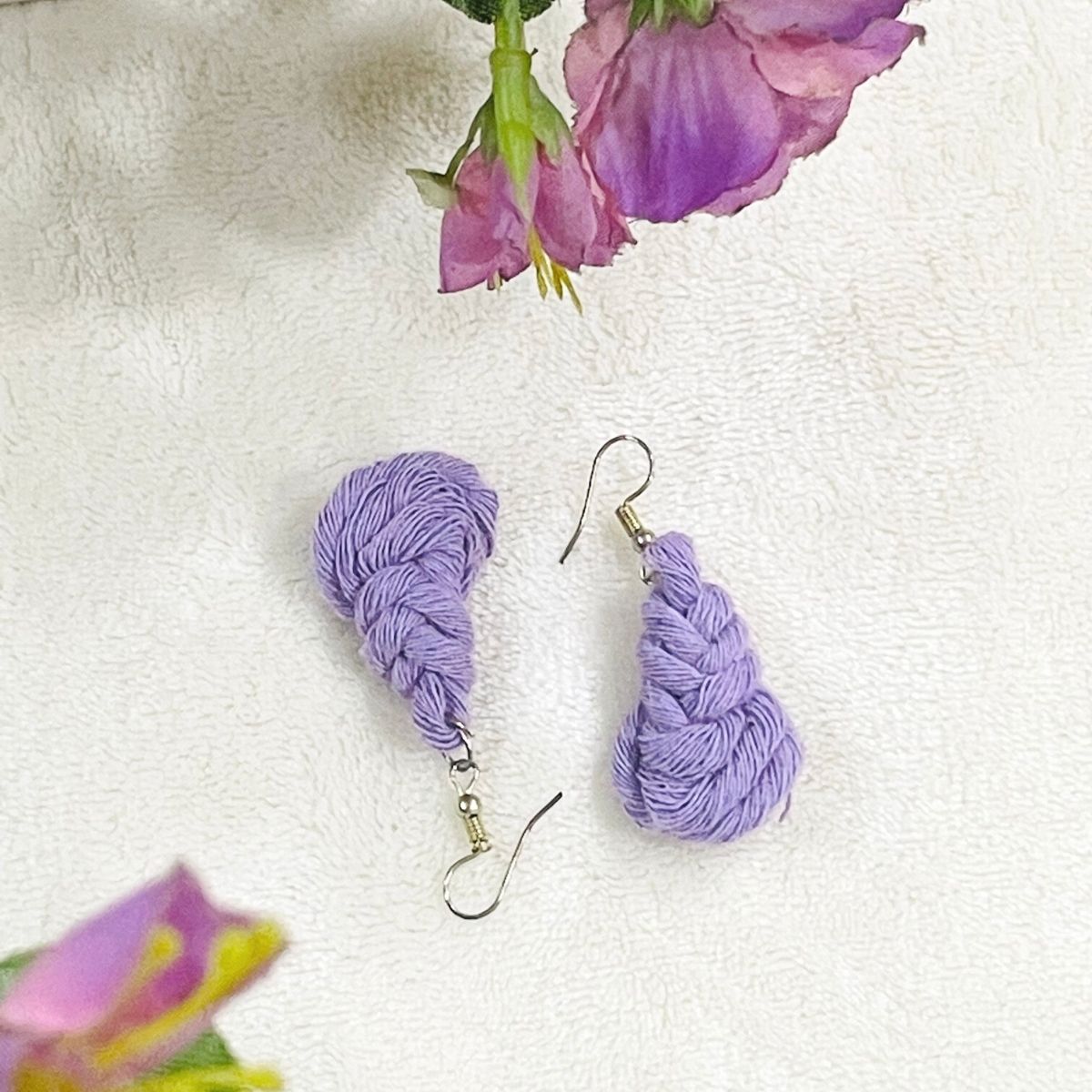 Purple Dangle Drop Macrame earrings pipa knot buy shop online india free shipping gifts for her valentines day birthday mothers bridesmaid christmas wholesale bulk gift