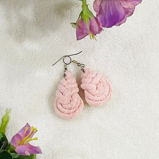 Pink Dangle Drop Macrame earrings pipa knot buy shop online india free shipping gifts for her valentines day birthday mothers bridesmaid christmas wholesale bulk gift