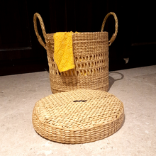 Load image into Gallery viewer, laundry hamper basket with lid bag manipur handmade storage home decor brands india online shop buy kauna kouna water hyacinth handmade housewarming gift
