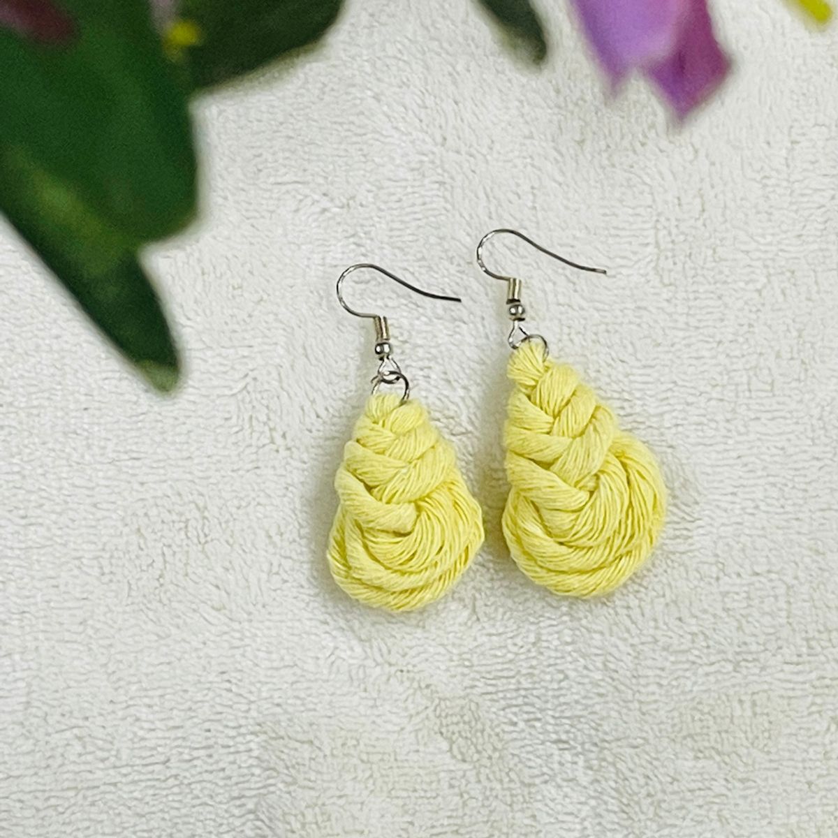 Yellow Dangle Drop Macrame earrings pipa knot buy shop online india free shipping gifts for her valentines day birthday mothers bridesmaid christmas wholesale bulk gift