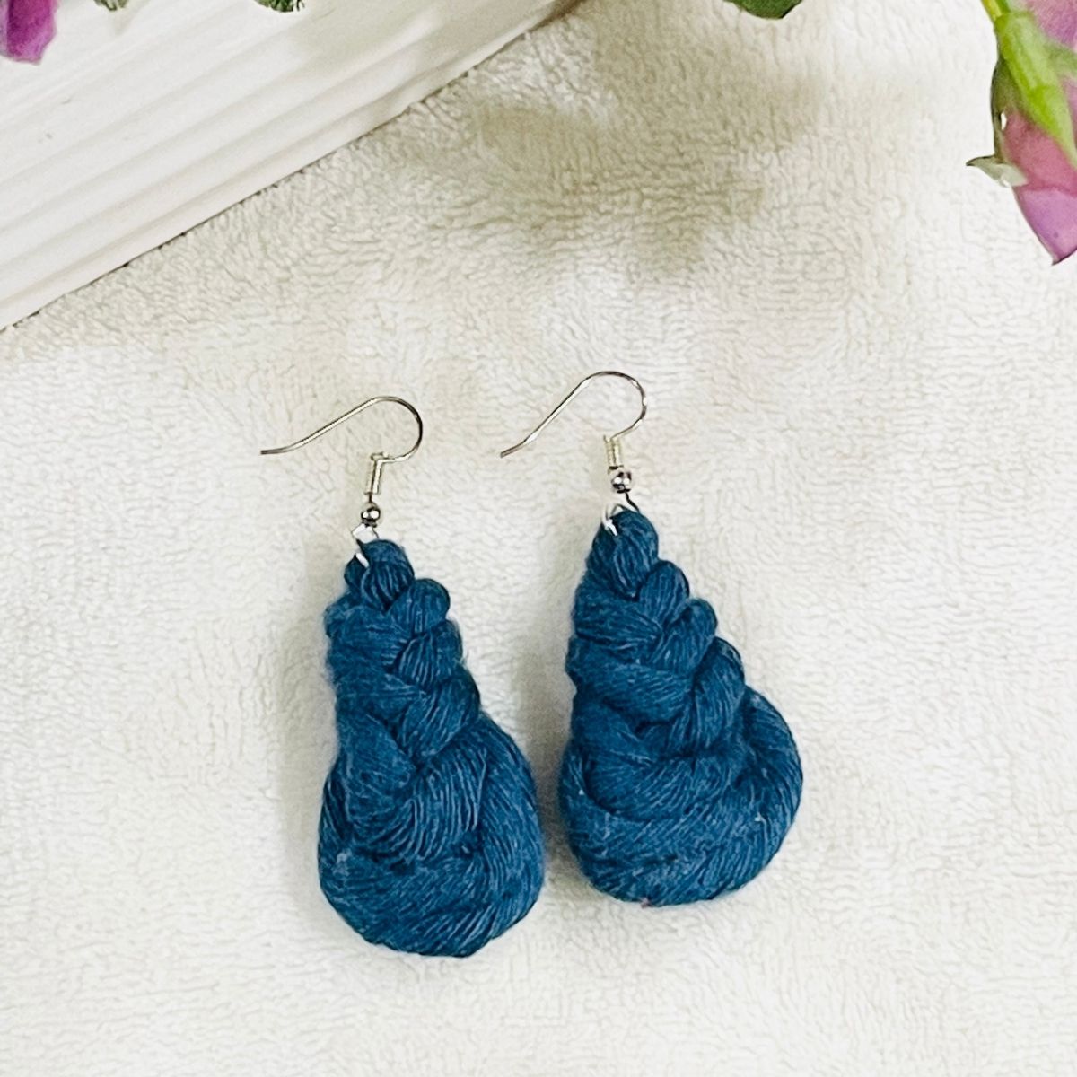 Blue Dangle Drop Macrame earrings pipa knot buy shop online india free shipping gifts for her valentines day birthday mothers bridesmaid christmas wholesale bulk gift