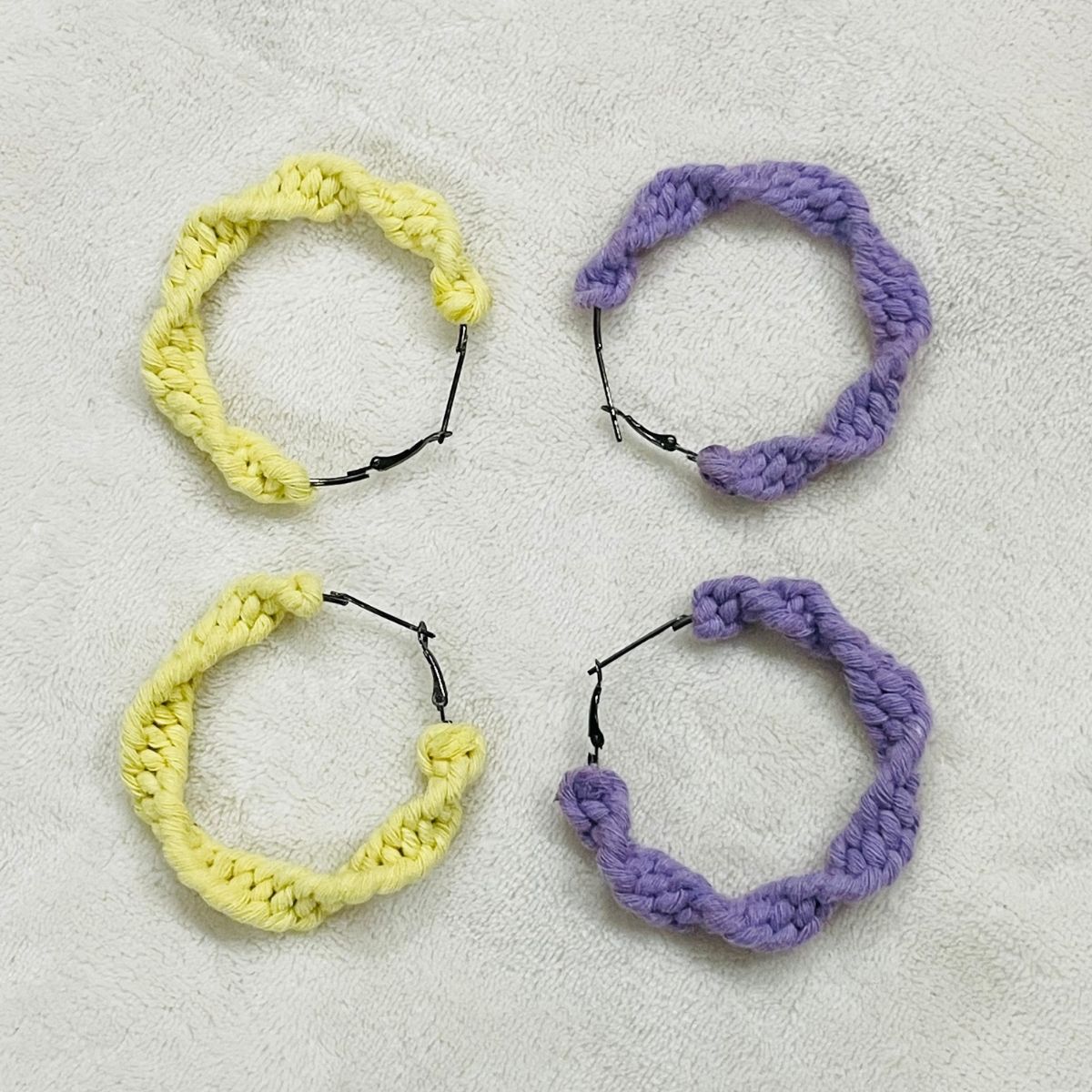 Yellow and Purple Macrame hoop earrings online india wholesale handmade gifts for her valentine's day birthday bridesmaid mothers day gift affordable gifts under 350 online