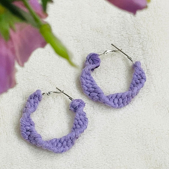 Purple Macrame hoop earrings online india wholesale handmade gifts for her valentine's day birthday bridesmaid mothers day gift affordable gifts under 350 online
