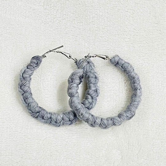 Grey affordable Macrame hoop earrings online india wholesale handmade gifts for her valentine's day birthday bridesmaid mothers day gift