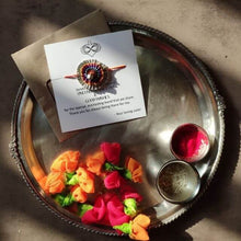 Load image into Gallery viewer, Multicolored Gota Rakhi for Sisters - Adults &amp; Children, Pack of 1 Rakhi + 1 Card
