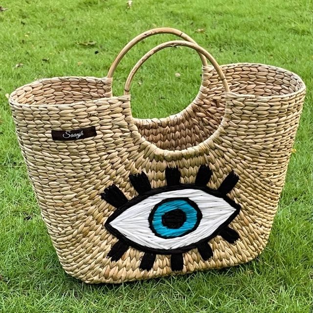 Kauna Modish Beach Bag | Evil Eye Embroidery | Handwoven & Hand-embroidered