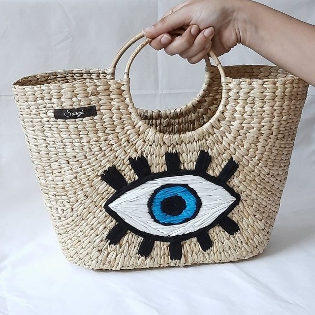 Kauna Modish Beach Bag | Evil Eye Embroidery | Handwoven & Hand-embroidered