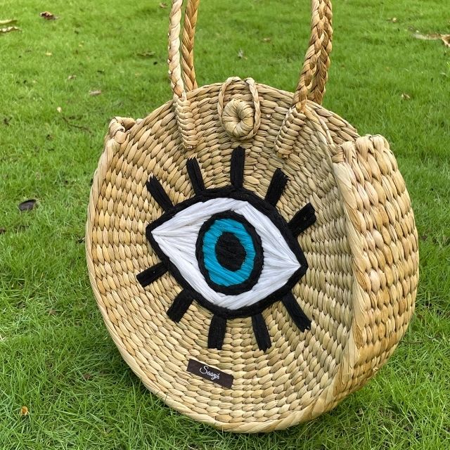 Kauna Contour Handbag | Evil Eye Embroidery | Handwoven & Hand-embroidered