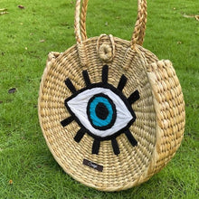 Load image into Gallery viewer, Kauna Contour Handbag | Evil Eye Embroidery | Handwoven &amp; Hand-embroidered, Tiffin Bag
