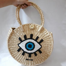 Load image into Gallery viewer, Kauna Contour Handbag | Evil Eye Embroidery | Handwoven &amp; Hand-embroidered, Tiffin Bag
