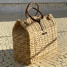 Load image into Gallery viewer, Saanjh French Style Bamboo Picnic/Shopping Bag with Cane Handles
