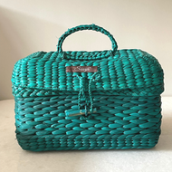 Kauna craft natural fiber branded gift box to store jewelery and makeup in teal color by Saanjh India