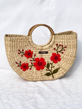 Load image into Gallery viewer, Red Floral Kauna Handwoven Embroidered Handbag, Tiffin Bag
