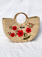 Sac à main brodé à la main Kauna floral rouge