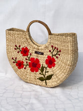 Load image into Gallery viewer, Red Floral Kauna Handwoven Embroidered Handbag, Tiffin Bag
