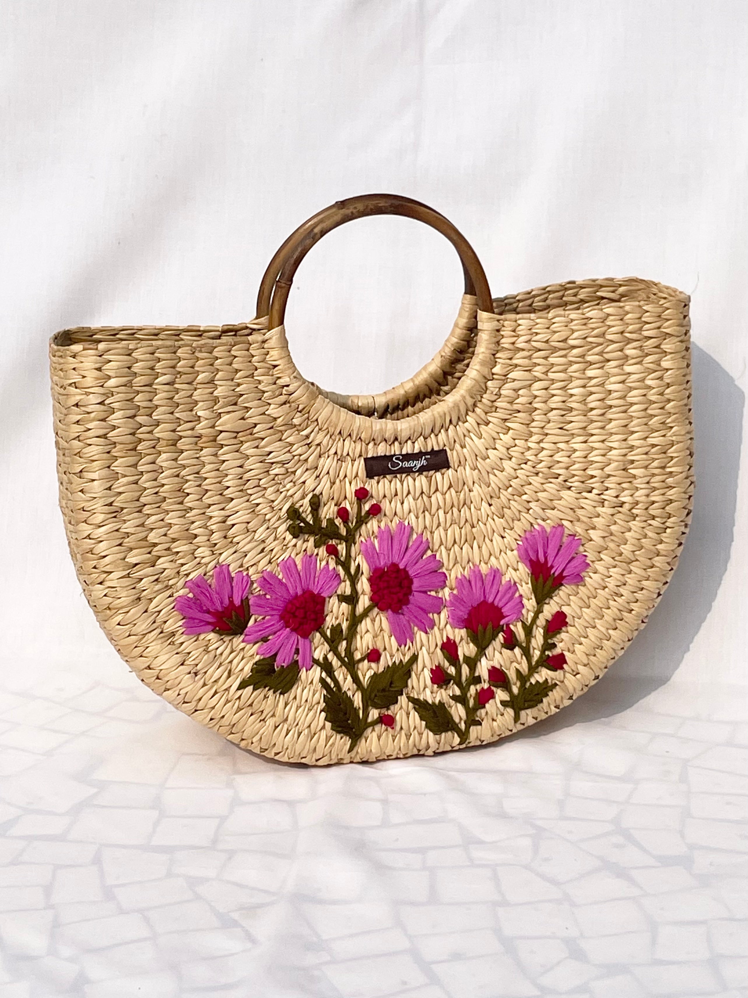 Pink Floral Kauna Handwoven Embroidered Handbag