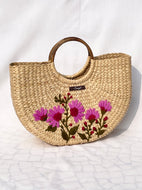 Pink Floral Kauna Handwoven Embroidered Handbag, Tiffin Bag