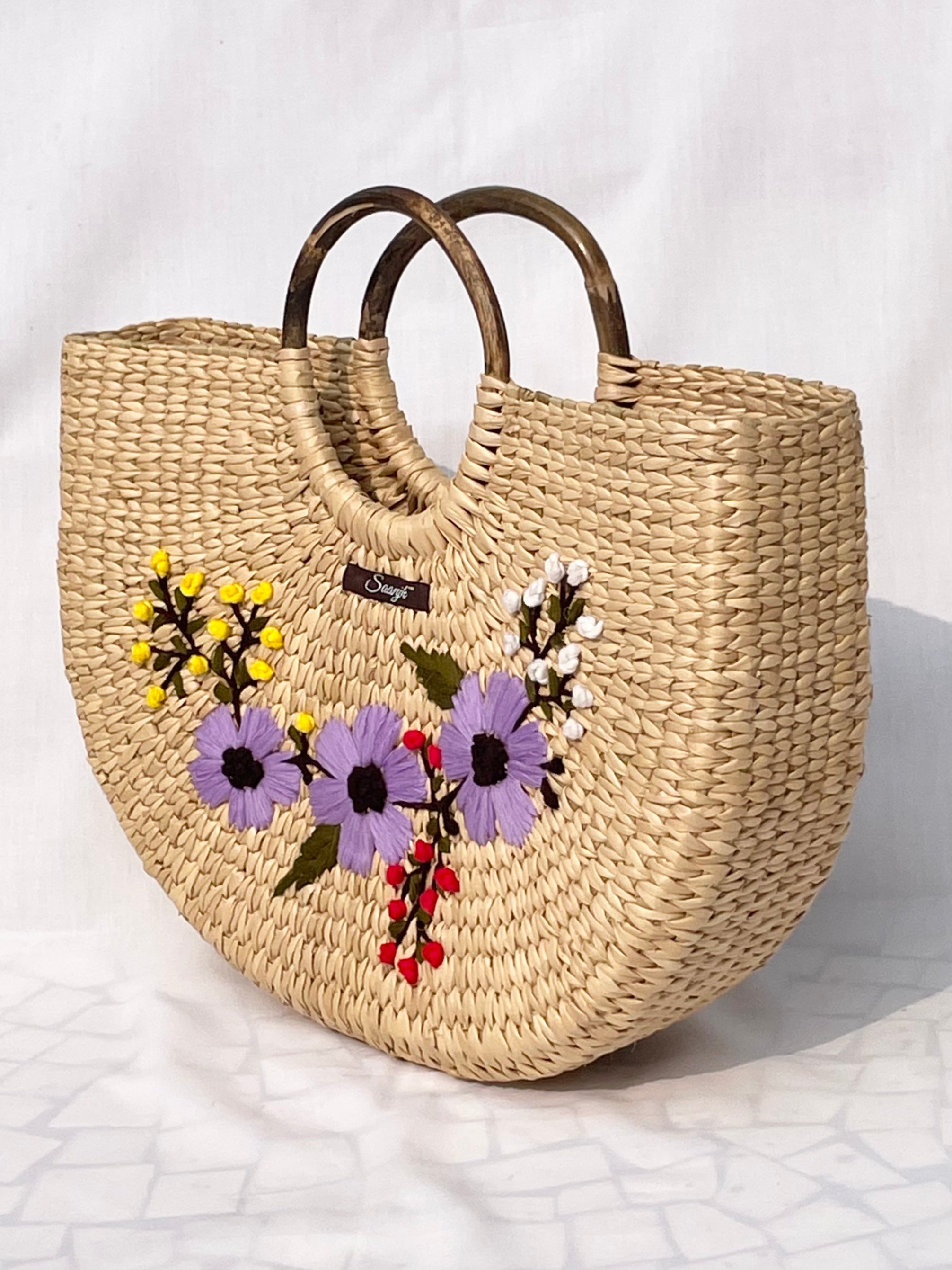 Kauna Handwoven Lavender Embroidered Handbag